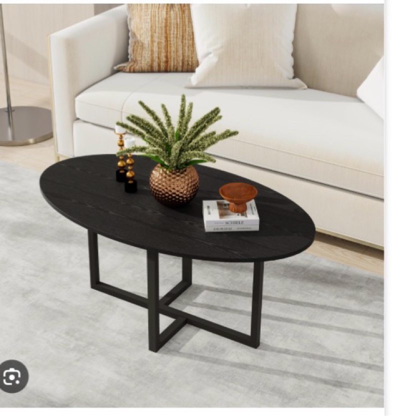 oval coffee table for living room, center table tea table with metal frame for living room home office, small space, easy assembly, black