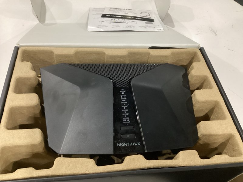 Condition photo showing As Is for used not tested netgear nighthawk 5-stream ax3600 dual-band wifi 6 router (up to 3.45gbps) - rax41