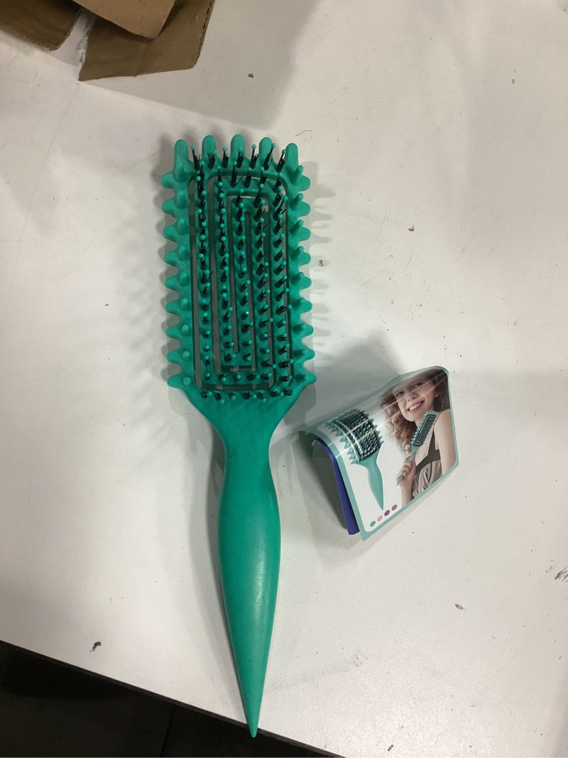 Condition photo showing As Is for Curly Hair Brush, Curl Defining Brush with Soft Boar Bristles Detangling Tangled Glides, Wide-Teeth Design Effortlessly Shaping & Defining Curls, Curling Definer for Wet & Dry Hair (Green)