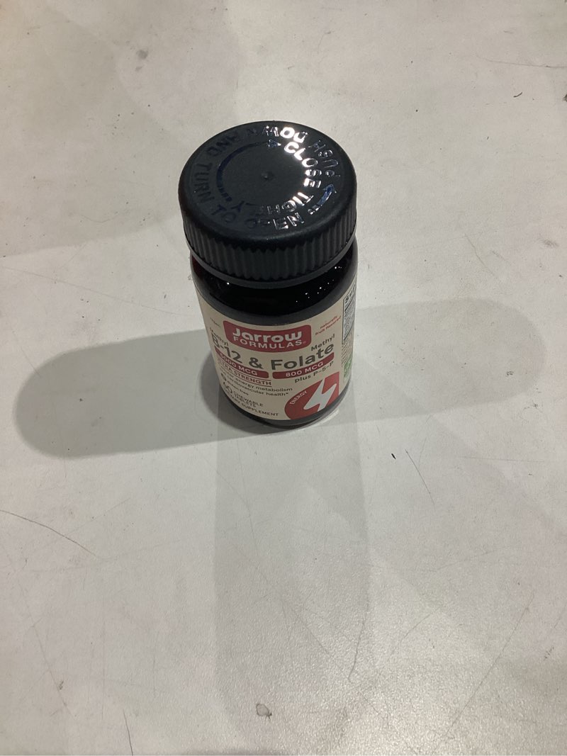 Condition photo showing New/Like New for Jarrow Formulas Ultra Strength Methyl B-12 5000 mcg & Methyl Folate 800 mcg + P-5-P, Dietary Supplement for Cellular Energy Metabolism and Cardiovascular Support, 60 Chewable Tablets, 60 Day Supply Cherry 60 Count (Pack of 1)