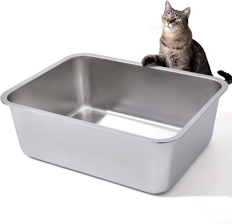 stainless steel litter box, 18"x14"x6"(height) medium to large metal litter box