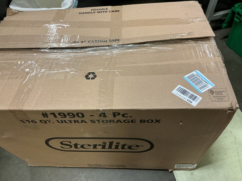 Condition photo showing Good Condition for Sterilite 4 Pack Ultra Latching Box, Storage Bins with Lids, Clear Plastic, 70 Quart - Heavy-Duty Organizing Containers for Closet, Bathroom, and Office 70 Quart 4-Pack