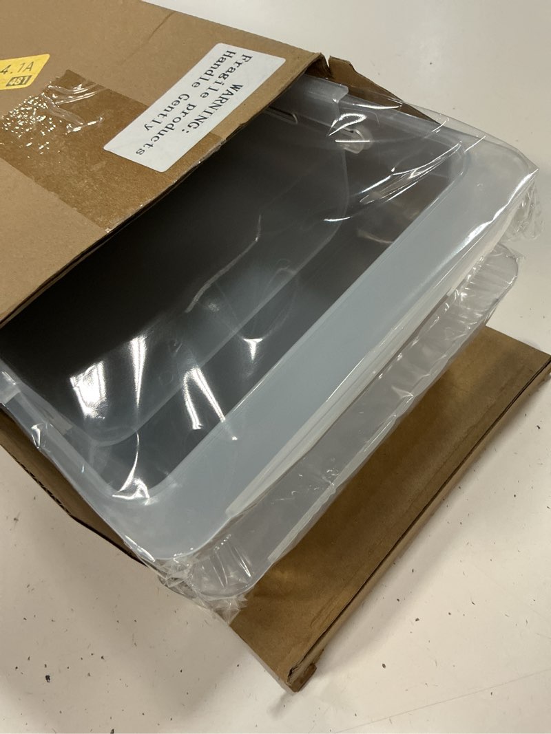 Condition photo showing New/Like New for 2 pack deep drawer organizer bins, adjustable sliding drawer organizer bin expandable tray for kitchen utensils, bbq tools, towels, durable plastic sliding for easy storage (17" to 27”) 2 17" to 27”