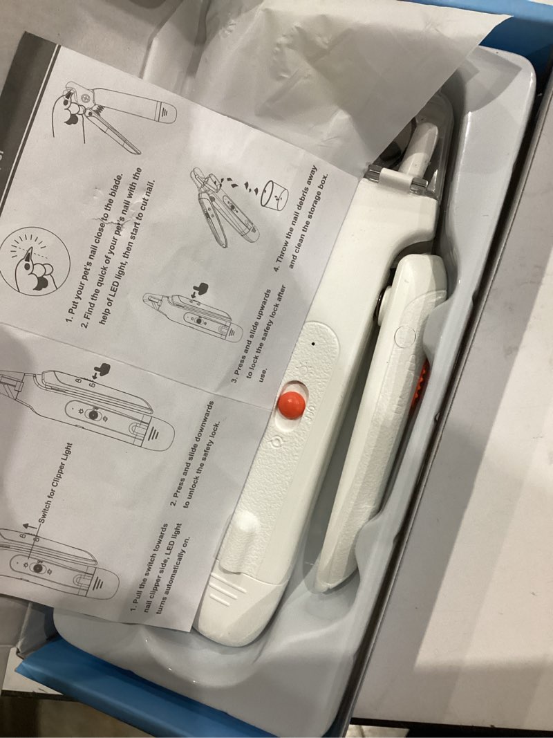 Condition photo showing As Is for Similar to 2-in-1 Dog Nail Grinder &Dog Nail Clippers with Light?Cat Nail Clippers ?Ultra-Quiet, USB Rechargeable, Multiple Grinding Methods, and Splash Guard for Large Medium Small Dogs Cats Pets(White)
