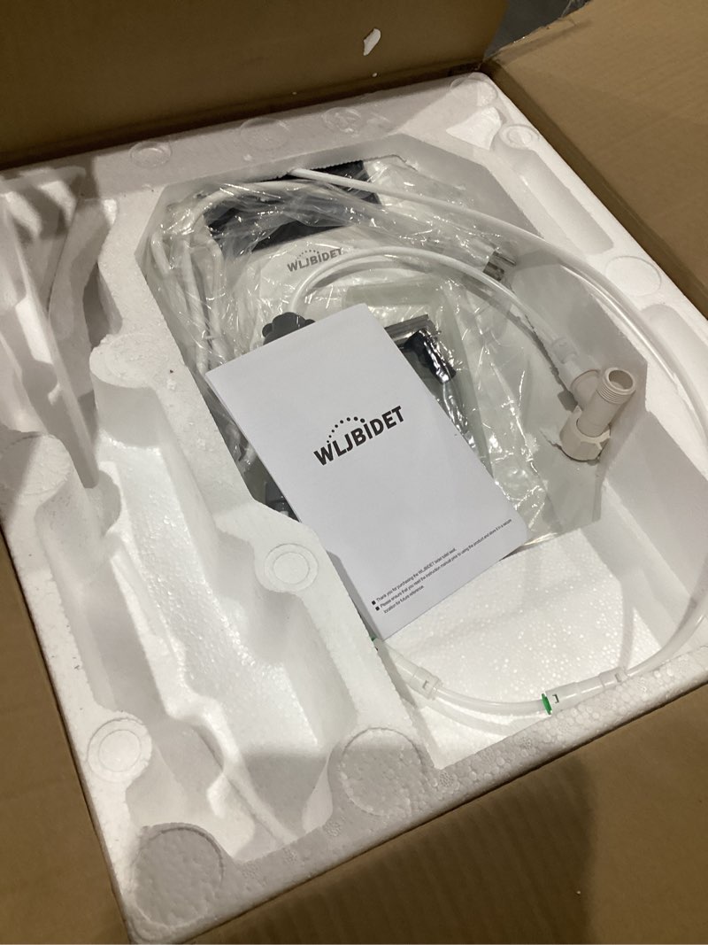 Condition photo showing As Is for bidet toilet seat with remote control, electronic heated bidet seat with adjustable warm water and pressure, warm air drying, display screen, night light, slow closed toilet lid, round
