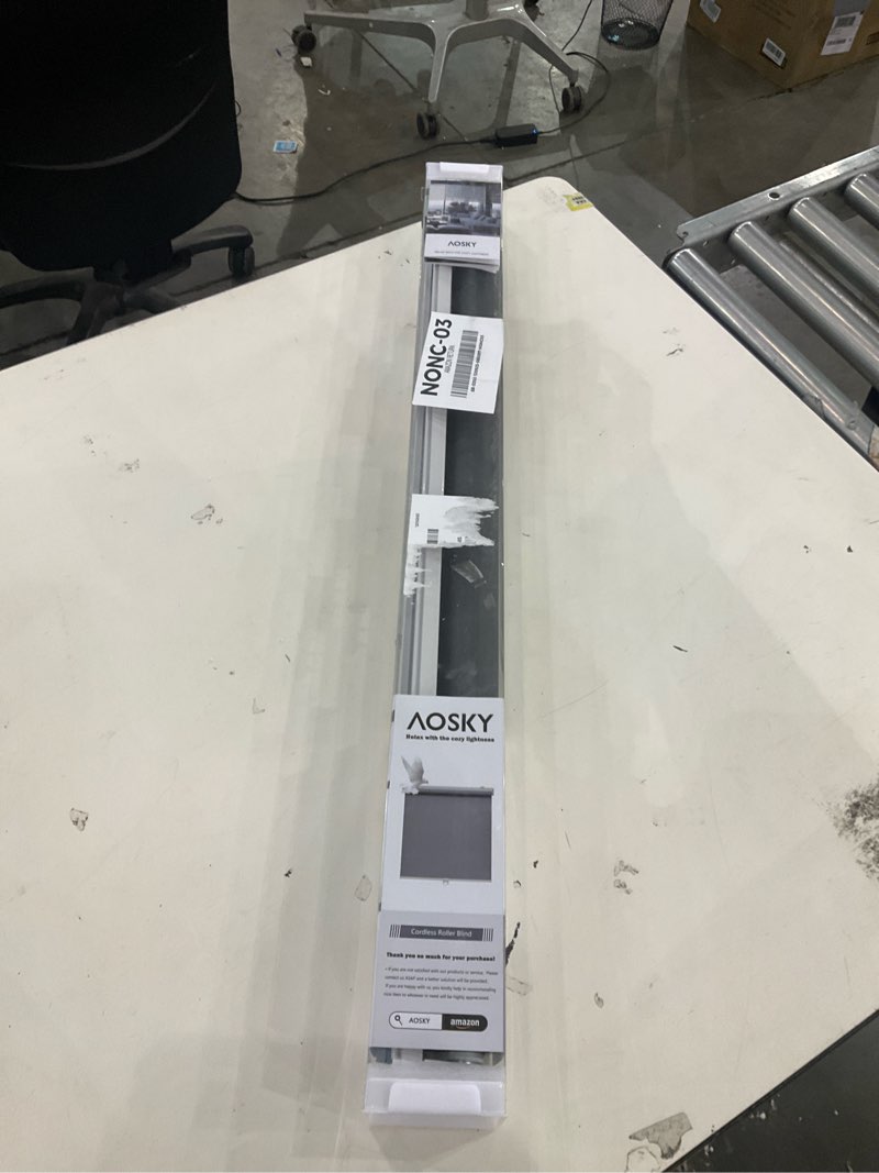 Condition photo showing New/Like New for AOSKY Cordless Roller Shades Blackout Blinds for Windows Room Darkening Rolled Up Shades with Spring System, UV Protection Window Shades Door Blinds for Home and Office (27" W x 72" H, Black) 27"W x 72"H Black