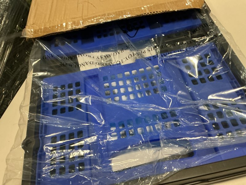 Condition photo showing Good Condition for collapsible storage crate 22l x 15w x 10.7h inch - foldable and stackable plastic bin, 1.73 cu ft folding basket for car trailer garage and home – 1 pack