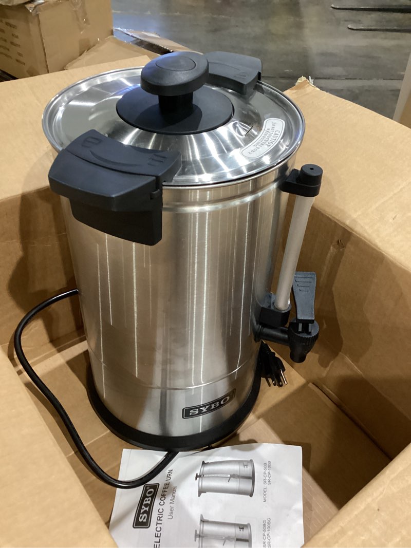 Condition photo showing As Is for SYBO SR-CP-50B Commercial Grade Stainless Steel Percolate Coffee Maker Hot Water Urn for Catering, 50-Cup 8 L, Metallic 8L Metallic