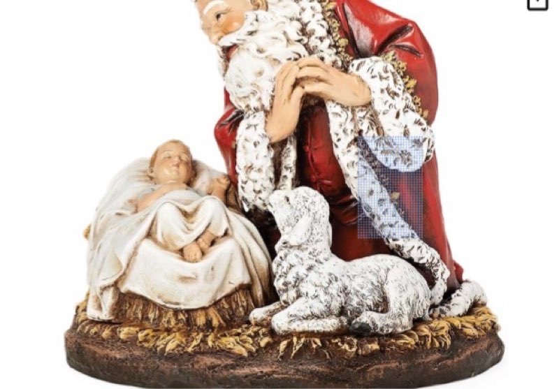 joseph's studio by roman - santa with baby jesus and lamb figure, kneeling santa collection, 7.75" h, resin and stone, christmas decoration