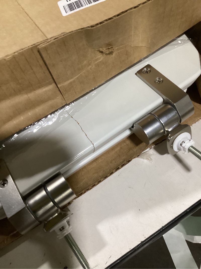 Condition photo showing Good Condition for mayfair bennett toilet seat with brushed nickel hinges, slow close wood seat, secure metal hinges, easy install, elongated, white elongated brushed nickel