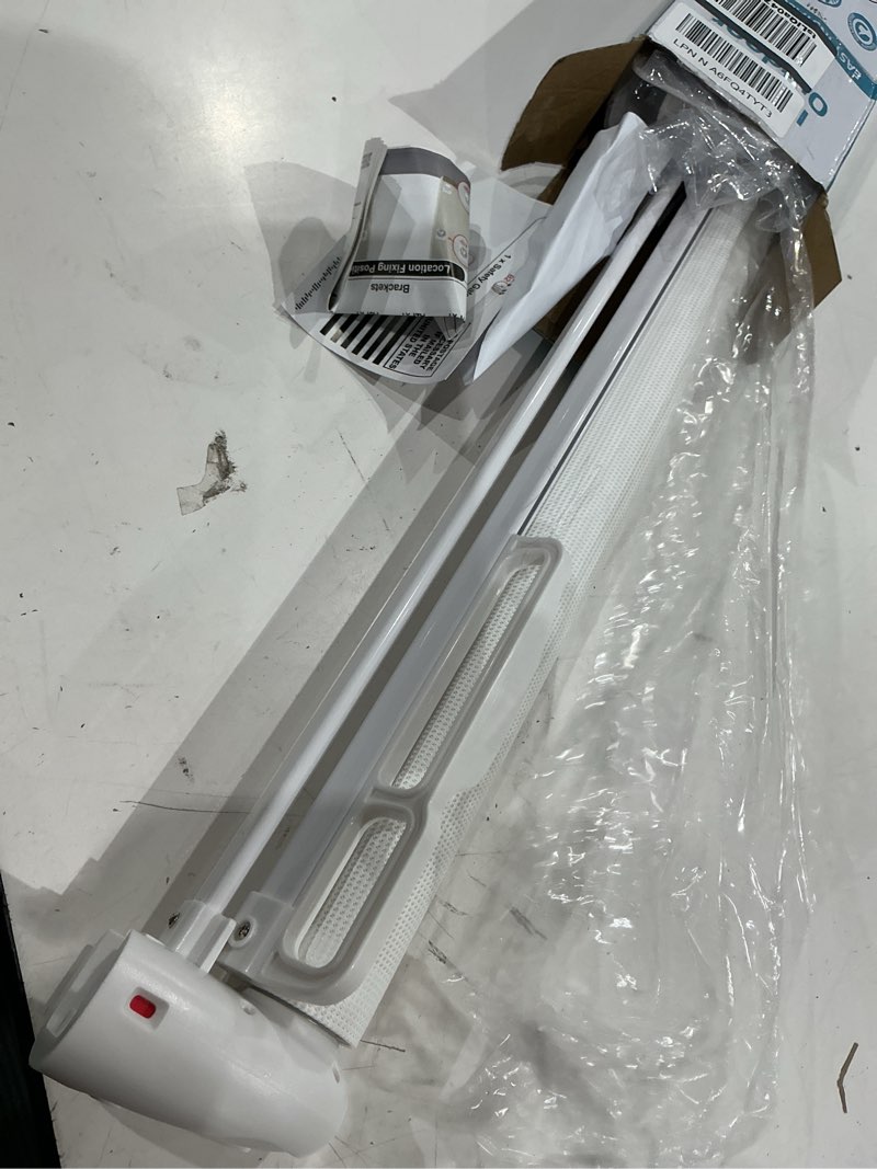 Condition photo showing As Is for retractable baby gates for stairs & doorways | probebi retractable dog gate for the house extends to 52" wide 34" tall - no drill- gates for baby indoor, stair gate for outdoor, hallways, deck, porch a-white 34" tall x 52" wide