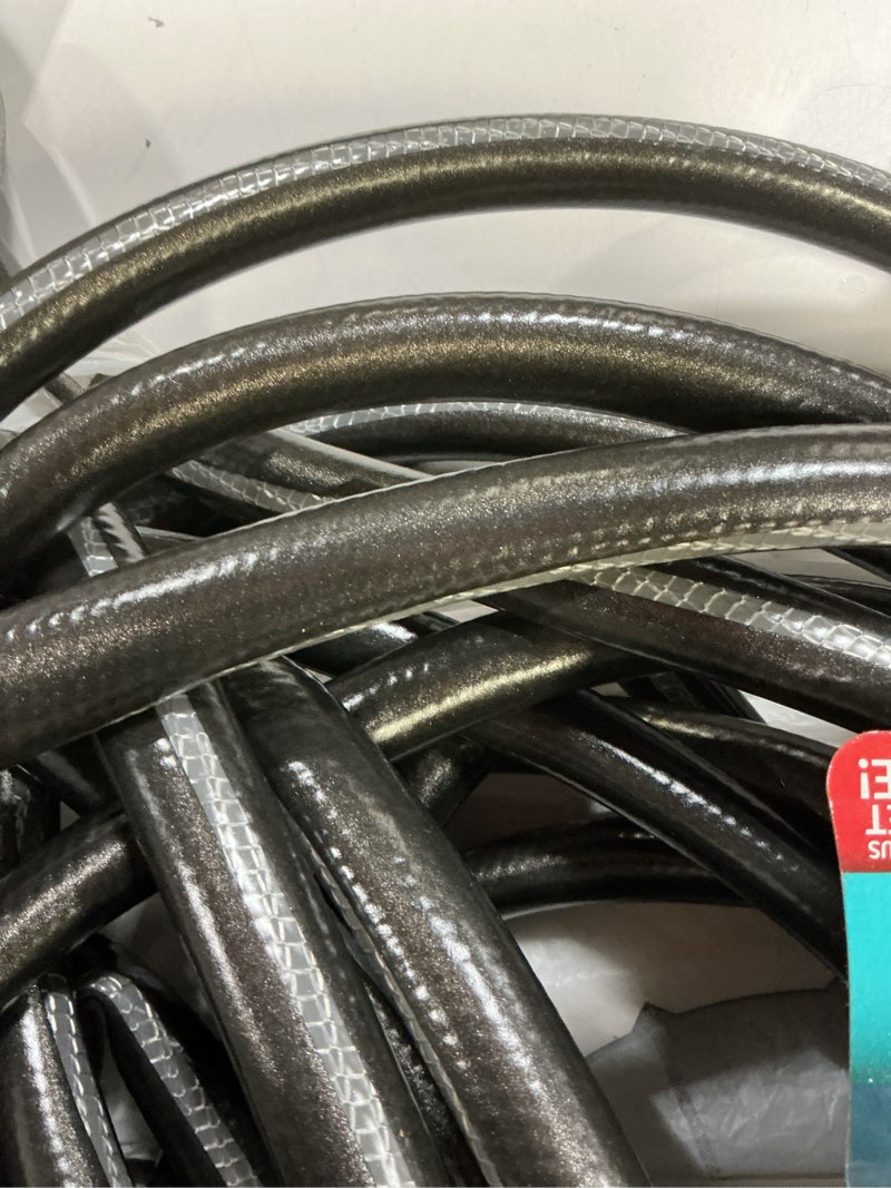 Condition photo showing As Is for yamatic heavy duty garden hose 5/8 in x 60 ft with swivel handle, super flexible water hose, all-weather, lightweight, burst 600 psi, gray 60 ft gray