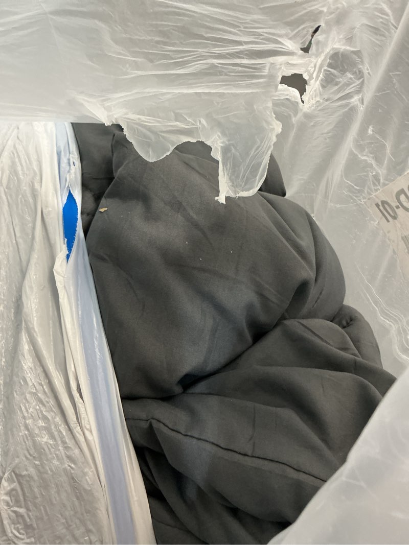 Condition photo showing As Is for hevumyi 7 pieces queen comforter set, all season reversible bed in a bag, ultra soft queen bedding set with grey comforter, flat sheet, fitted sheet, pillowcases, pillow shams, dark grey dark gray queen