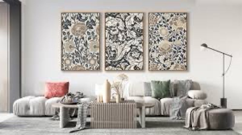 large flowers wall art for living room natural wood float framed art set of 3 william morris floral 
