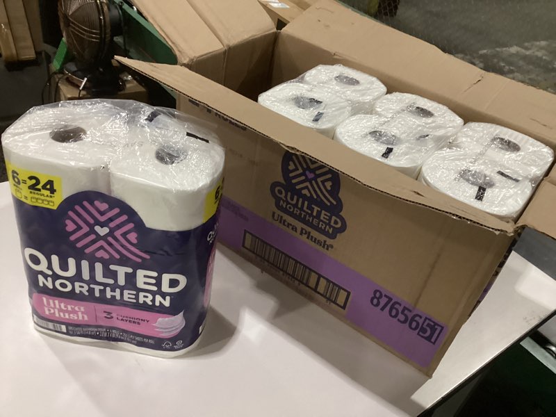Condition photo showing New/Like New for quilted northern ultra plush toilet paper, 24 mega rolls = 96 regular rolls, 3x thicker*, 3 ply soft toilet tissue mega 24 mega rolls (pack of 1)