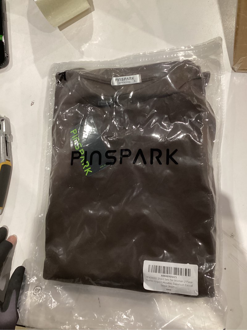 Condition photo showing New/Like New for PINSPARK Two Piece Sets for Women 2024 Fall Outfits Sweatsuit 4 Pockets Sweat Short Sets Casual Matching Set Travel Tracksuit Small Coffee