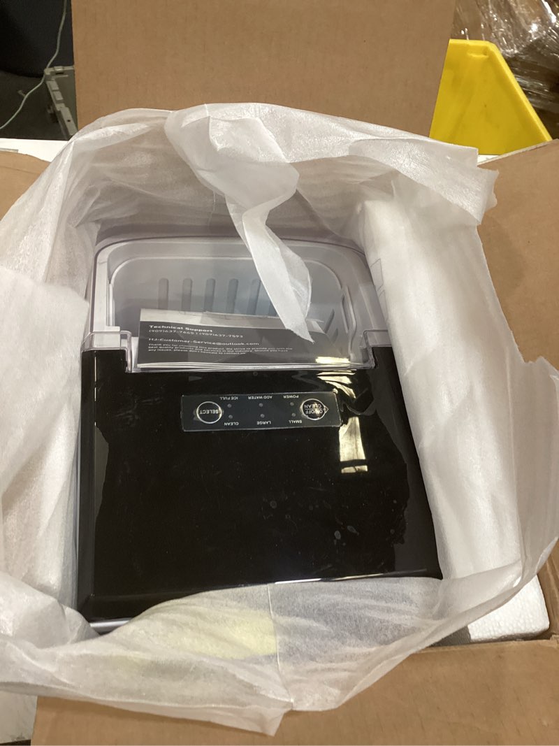 Condition photo showing Good Condition for newbulig ice makers countertop with handle, portable ice machine, 9 bullet ice cubes in 6 mins, 26lbs in 24hrs, auto-cleaning, with basket and scoop, for home, kitchen, rv, camping,black