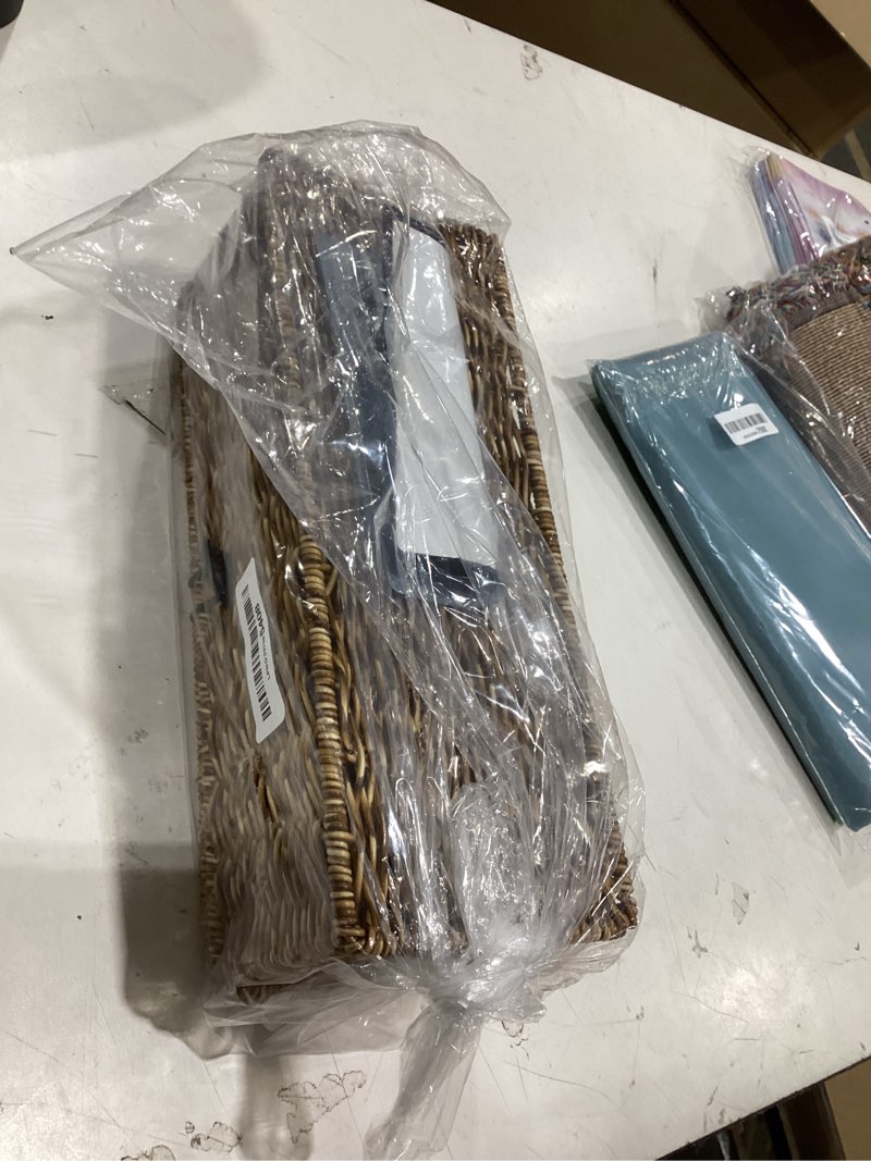 Condition photo showing Good Condition for waterproof wicker storage basket with lid, rectangular tank woven baskets with sections, decorative box for snack toys bathroom (brown)