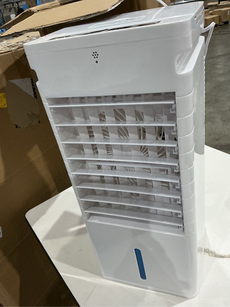 Condition photo showing As Is for portable air conditioners, 3 wind moodes, 12 wind speeds, xl water tank with 8 ice packs, wide oscillation, air conditioner portable swamp personal air conditioner room bedroom