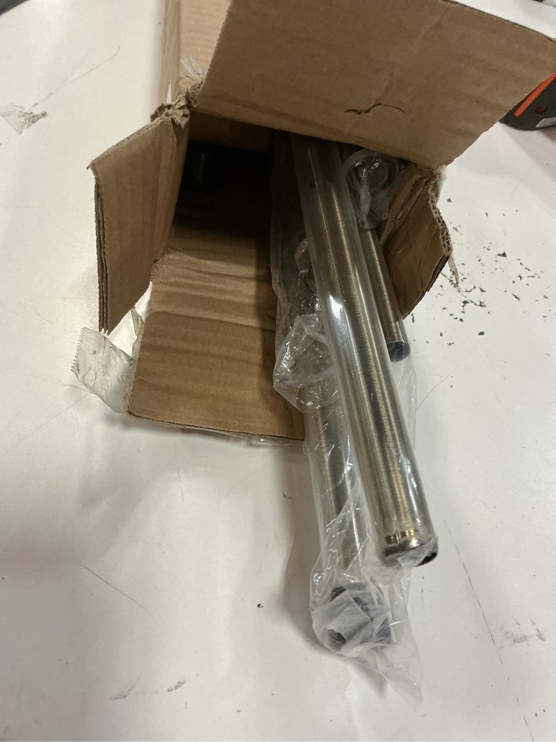 Condition photo showing Good Condition for antique bronze double corner window curtain rods with aluminum end cap finials and brackets,1 inch diameter dual bay window curtain rods, adjustable 2 sided 36-72 inch double drapery rod 36-72" double rods antique bronze