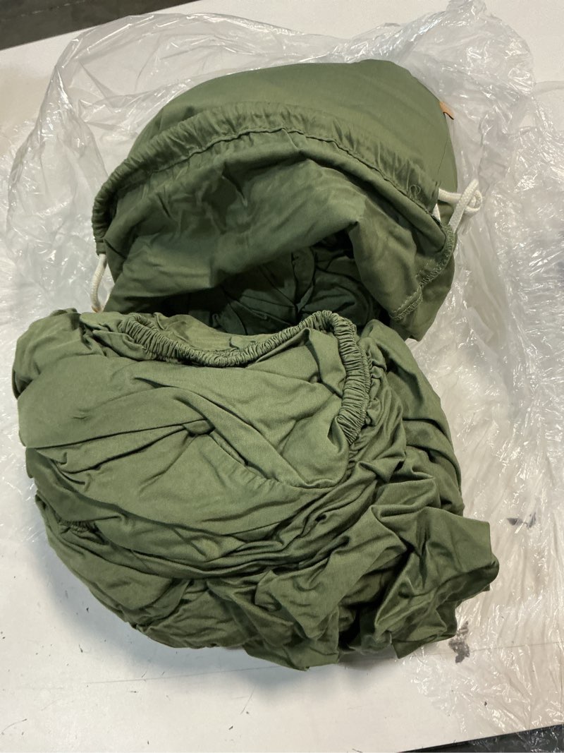 Condition photo showing As Is for quince bamboo sheet set, queen, olive