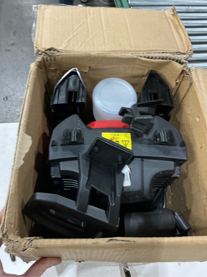 Condition photo showing As Is for electric pressure washer, 2.5 gpm power washer with foam cannon, electric high pressure washer with 4 quick connect nozzles for cars, driveways, fences, patios, home cleaning