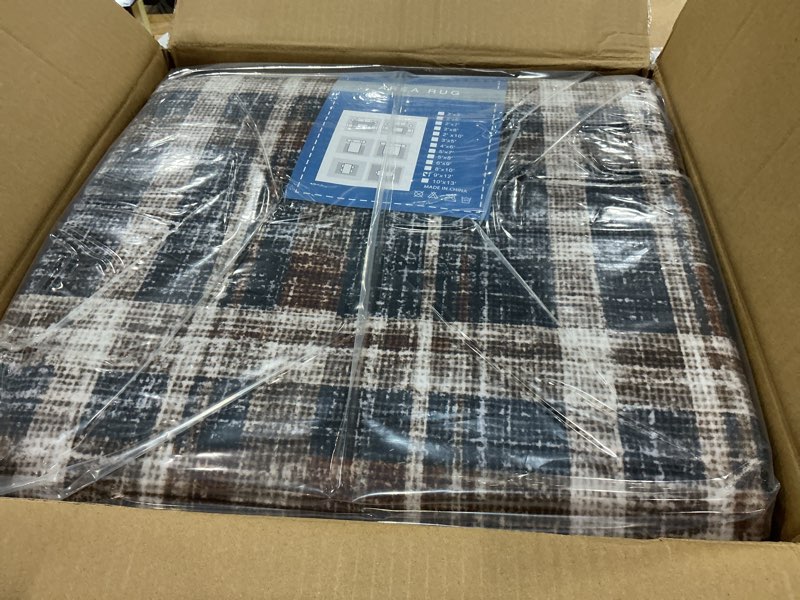 Condition photo showing New/Like New for large rugs for living room 9x12 washable area rug modern plaid non slip rug low pile non-shedding accent carpet indoor soft floor cover for bedroom home office farmhouse nursery brown/blue brown/blue 9' x 12' (rectangular)