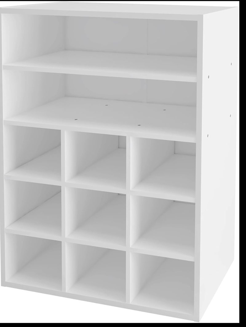 HAIOOU Shoe Cubby, 9-Cube Stackable Wood Shoe Rack Organizer 5-Tier Freestanding Wooden Shoe Stand with 2 Storage Shelf for 10-15 Pairs, Ideal for Apartment, Entryway, Closet Organization - White Medium Cubby White
