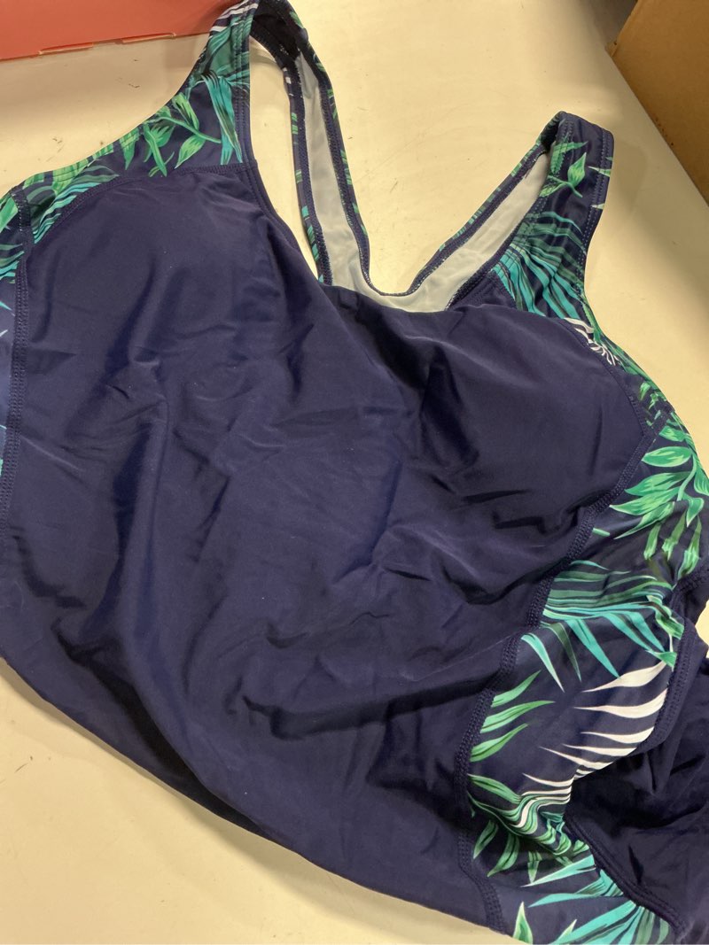 Condition photo showing Good Condition for aqua eve plus size swimsuits athletic one piece bathing suit for women tummy control slimming swimwear 18 plus navy and leaf