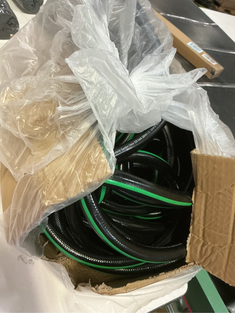 Condition photo showing As Is for GreatBuddy Garden Hose 100ft, 5/8" Water Hose Heavy Duty, Flexible, Lightweight Hybrid Hose, Burst 600 PSI with Solid Brass Male to Female Fittings Leakproof Hose for Backyard, Garden