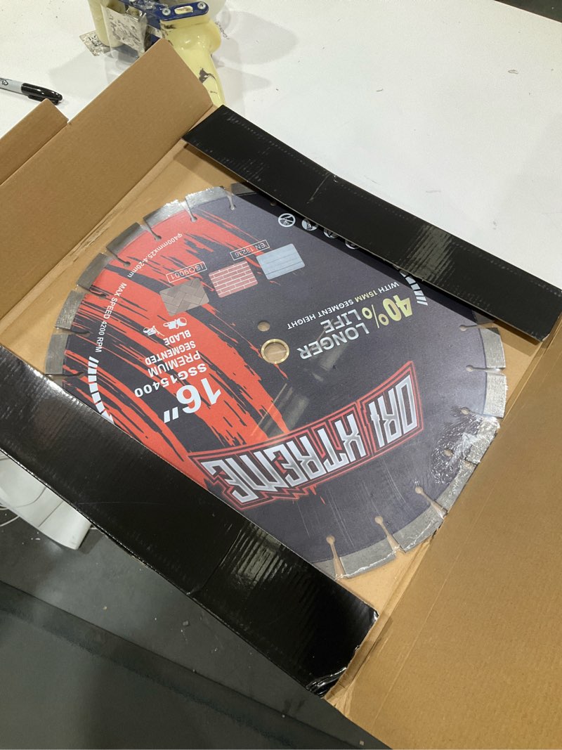 Condition photo showing Good Condition for 16 inch diamond concrete saw blade, segmented general purpose blade dry/wet cutting concrete, reinforced concrete, masonry, brick, block,1"-20mm arbor 16" segmented 1