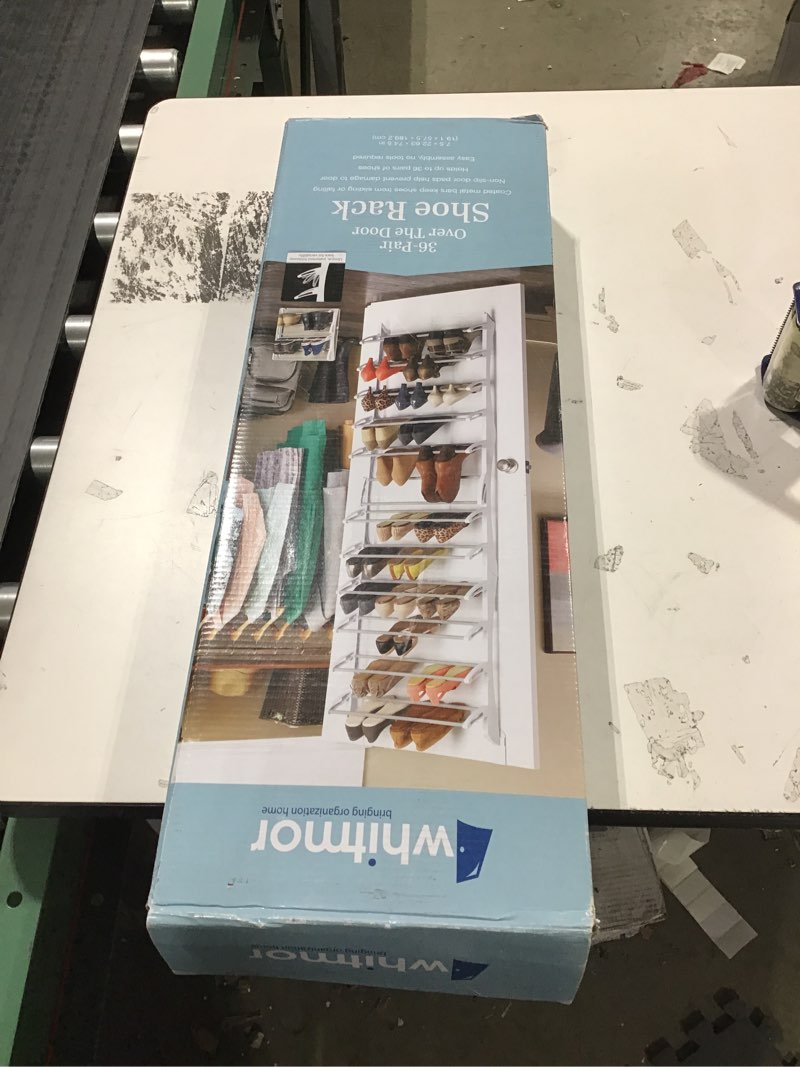 Condition photo showing New/Like New for Whitmor Over the Door Shoe Rack, Fold-up Non-slip Bars, 36 Pair, White 36-PAIR