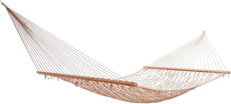 Bahamas Natural White Double Mesh Hammock with Wooden Pole Weatherproof Recycled