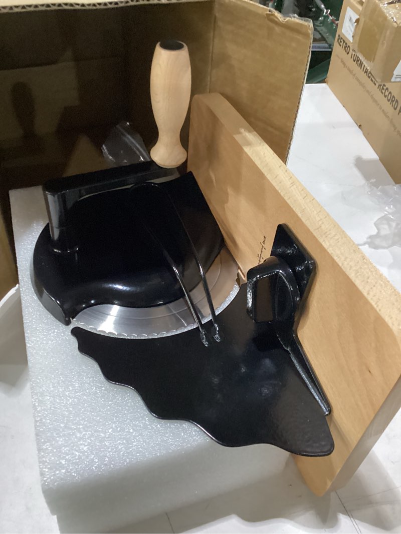 Condition photo showing Good Condition for manual bread slicer for homemade bread, bread cutter for adjustable and even slices, classic hand crank sourdough slicer with scale line & powerful suction cup, sharp stainless steel blade (black)