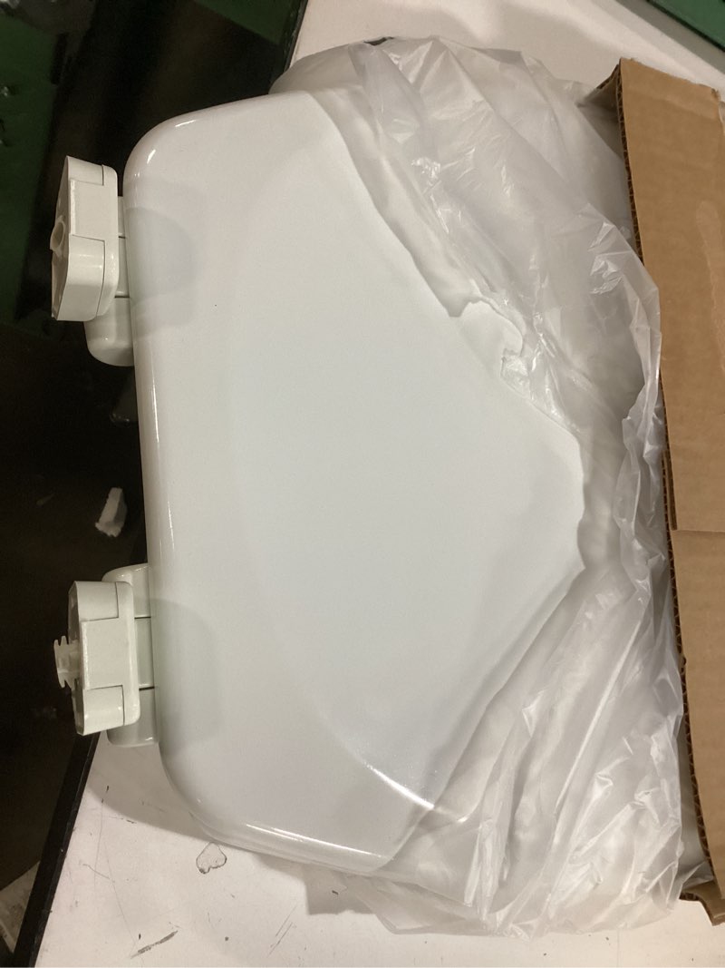 Condition photo showing Good Condition for Mayfair Linden Slow Close Toilet Seat, Non Slip Heavy Duty Wood, Easy Install, Round, White Round Traditional Hinge