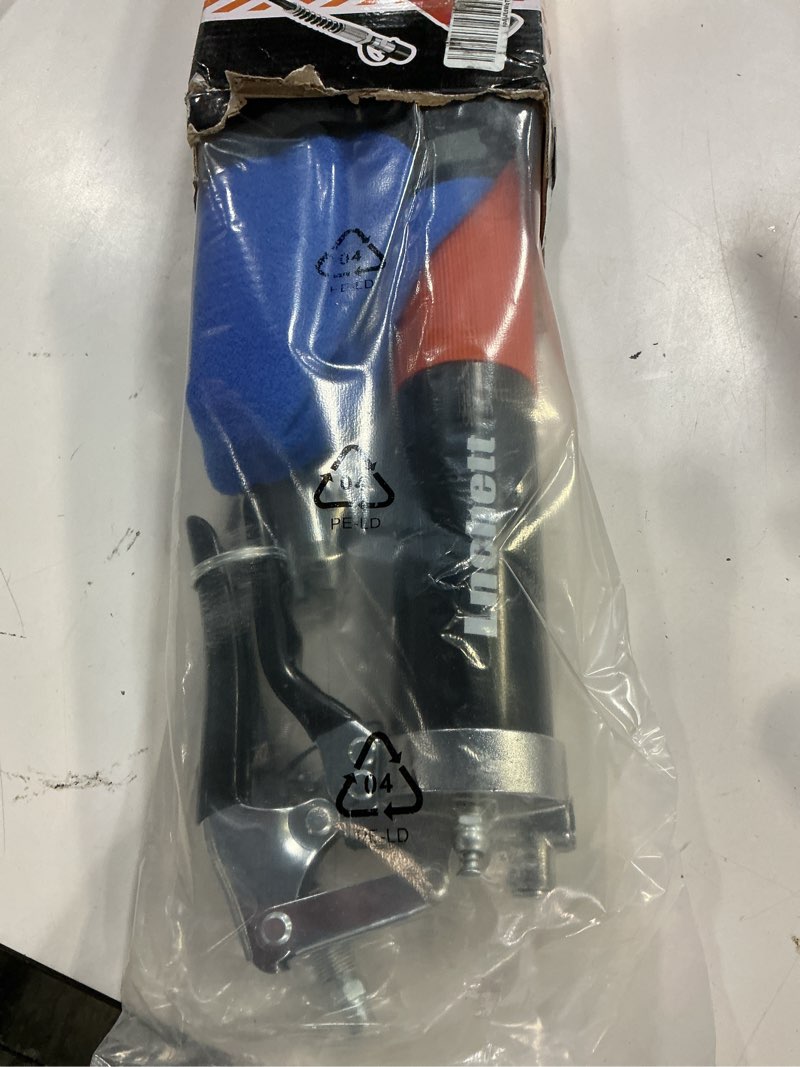 Condition photo showing Good Condition for lnchett grease gun with quick release coupler and towel, 9000 psi professional heavy duty 14 oz grease gun with 18 inch spring flex hose, 1 reinforced coupler, 2 extension rigid pipe and1 sharp nozzle grease gun+quick release/reinforced coupler+towel