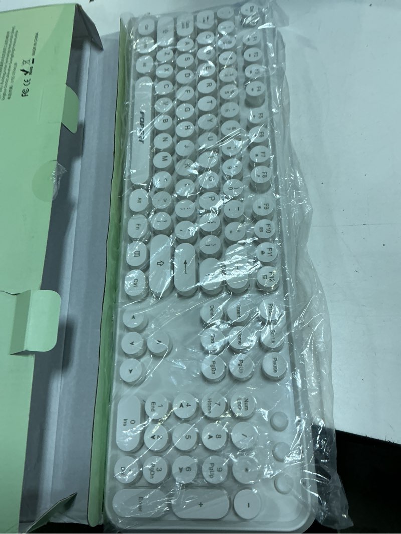 Condition photo showing Good Condition for fopett wireless keyboard and mouse combo, 104 keys full-sized 2.4 ghz round keycap colorful keyboards, usb receiver plug and play, for windows, mac, pc, laptop, desktop (white)