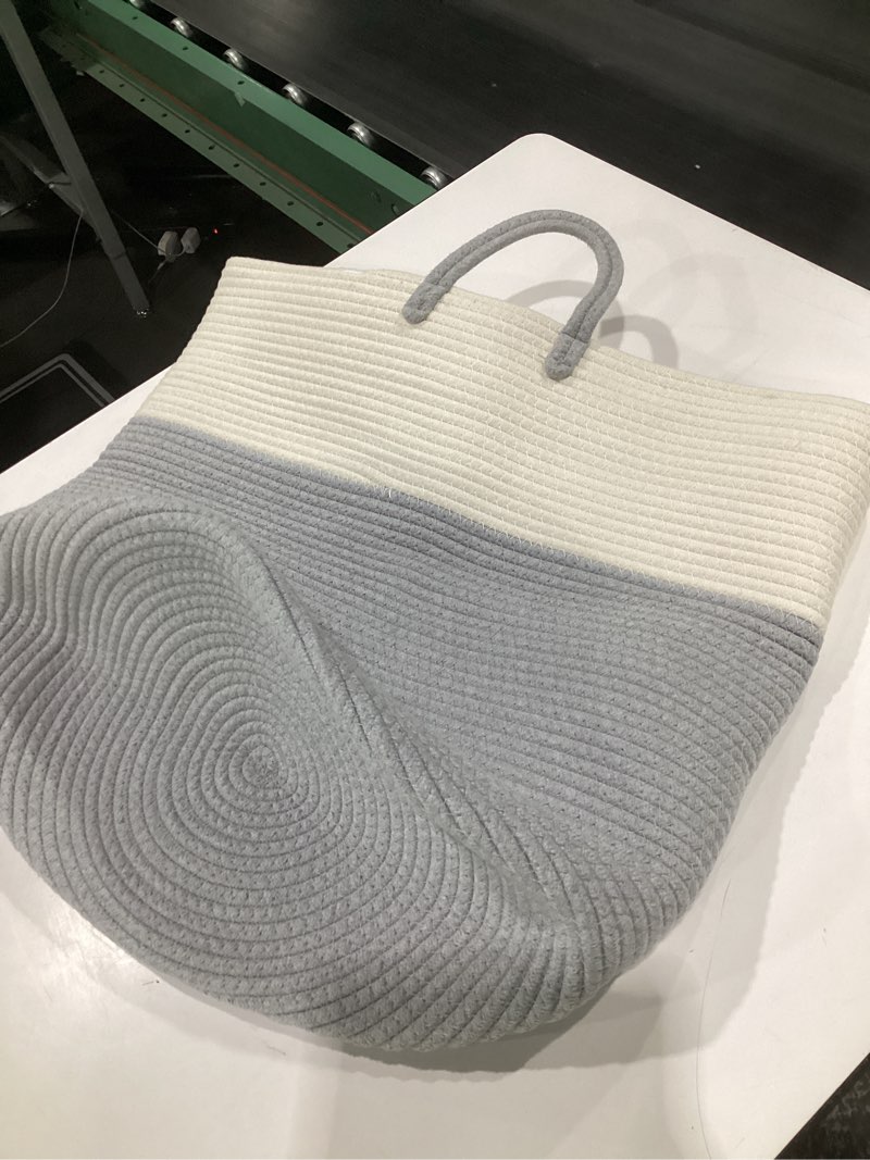 Condition photo showing Good Condition for viposco large laundry hamper, tall woven rope storage basket for blanket, toys, dirty clothes in living room, bathroom, bedroom - 58l grey & white
