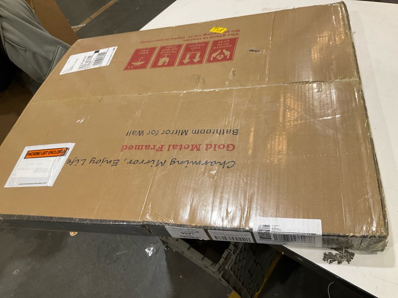 Condition photo showing Good Condition for 24x30 Gold Bathroom Mirror, Rounded Rectangle Gold Frame Mirror, Brushed Gold Brass Bathroom Vanity Mirror Wall-Mounted, Anti-Rust, Hangs Horizontally or Vertically 30"L x 24"W Gold