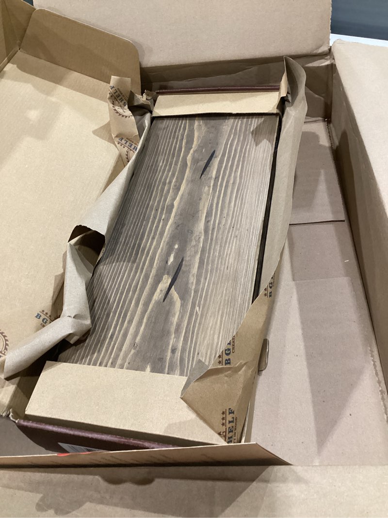 Condition photo showing Good Condition for bgmg small wood floating shelves for wall 8 inch,distressed rustic wooden wall mount shelves for bathroom living room bedroom kitchen farmhouse set of 2-8x6.7x1.25 inch- walnut distressed walnut 8 inch