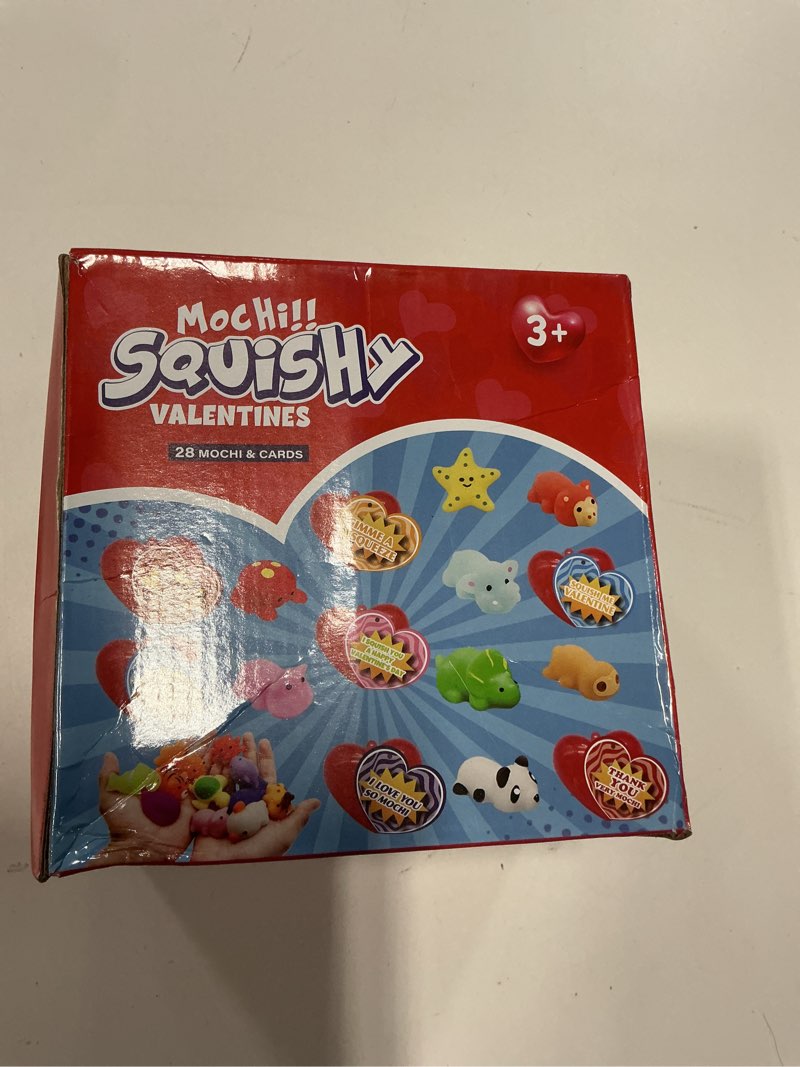 Condition photo showing New/Like New for 28 Pack Valentines Day Gifts for Kids ,Mochi Squishy Toys Filled Hearts Box with Valentine Cards Classroom Prizes Exchange Gifts Prizes Valentines Day Gifts for Kids Boy Girl Valentine Party Favors Style 2