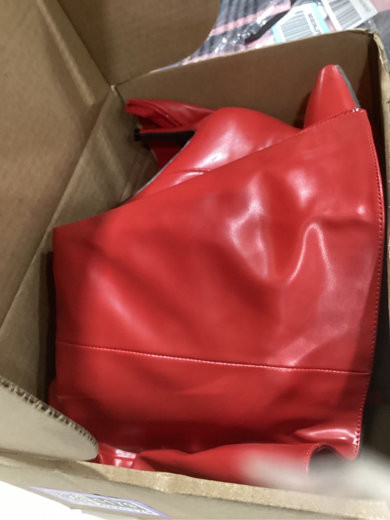 Condition photo showing As Is for perphy high heels pointed toe stiletto heel knee high boots for women 8 red