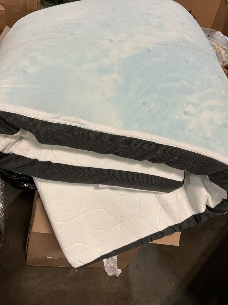 Condition photo showing New/Like New for mattress topper - 3 inch memory foam mattress topper with cooling cover for hot sleepers - plush, thick & comfy - pain & pressure relief - queen size mattress pad w/straps & removable washable cover
