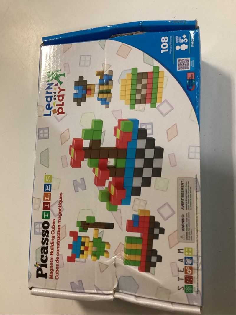 Condition photo showing New/Like New for picassotiles 108pcs 1” magnetic puzzle cubes magnet toys preschool construction building block set sensory toy early education stem learning come with ideabook for children age 3+ boy girl pmc108 108pcs puzzle cubes