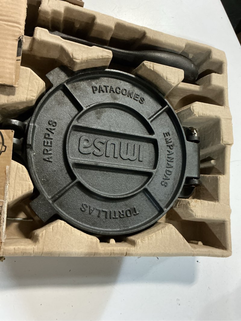 Condition photo showing Good Condition for imusa usa tortilla press, 10" ds, black cast iron 10 inch
