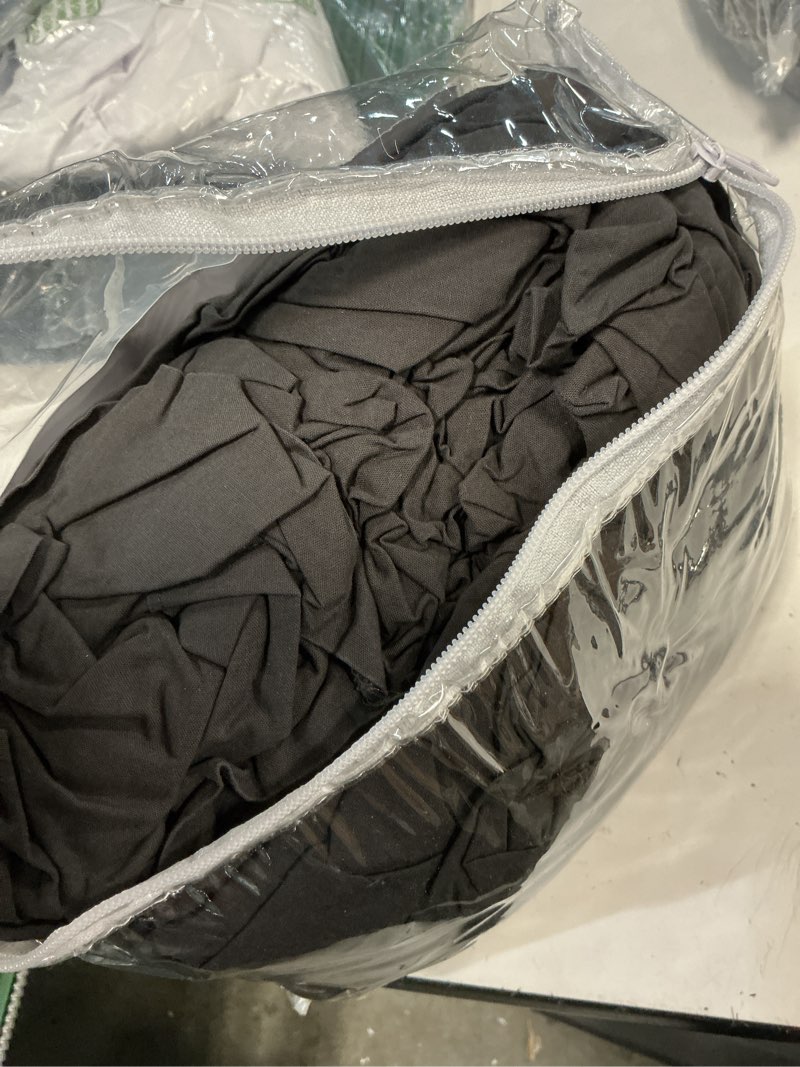 Condition photo showing As Is for comfort spaces 100% cotton queen sheet set, 144tc, black 4 piece | breathable, lightweight & cool, all season cozy bed sheet with 14" elastic pocket, fits up to 16" mattress, with pillow case black queen