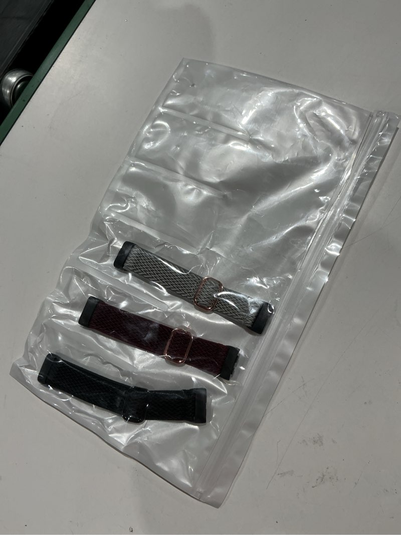 Condition photo showing As Is for item incomplete)))))))maledan 6 pack stretchy solo loop compatible with fitbit charge 5 bands/fitbit charge 6 bands for women men, soft nylon adjustable sport elastic wristbands replacement strap for fitbit charge 5/6 black/rose pink/white/light gray/wine red/smokey mauve