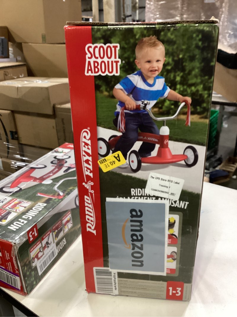 Condition photo showing New/Like New for Radio Flyer Scoot About Ride On Tike for Ages 1-3, Four Wheels for Scooting Stability and Working Steering for Easy Indoor Outdoors Riding
