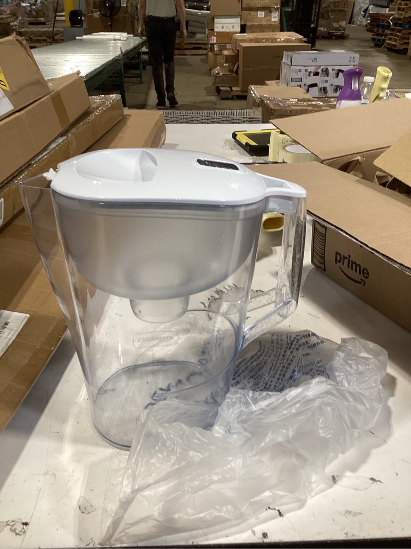 Condition photo showing As Is for amazon basics 10-cup pitcher with filter compatible with brita water filter pitcher for clean, crisp water, wqa and nsf certified, made in europe