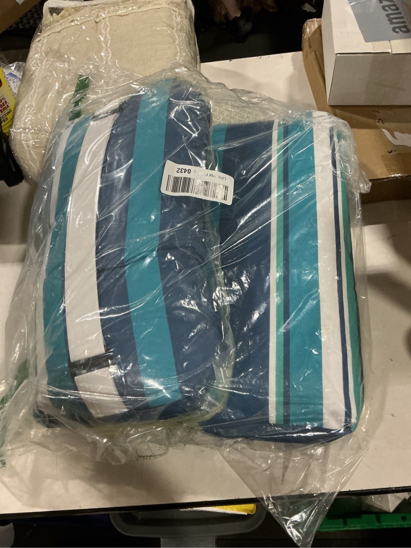 Condition photo showing Good Condition for chaise lounge head pillow, 2 pack outdoor lounge chair pillows with elastic strap water resistant lounge head resting pillows for recliner patio beach pool office chair(blue stripes) 2 blue stripes